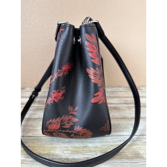 Coach F76681 Surrey Carryall Thorn Roses Print Black Leather Satchel Pre-owned - Picture 5 of 16